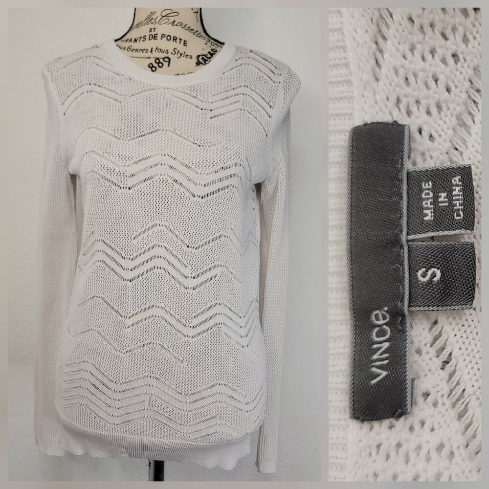 Vince Top Women’s Sz Small Open Knit Crochet Delicate Long Sleeves